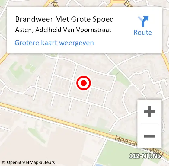 Locatie op kaart van de 112 melding: Brandweer Met Grote Spoed Naar Asten, Adelheid Van Voornstraat op 15 juli 2017 01:03