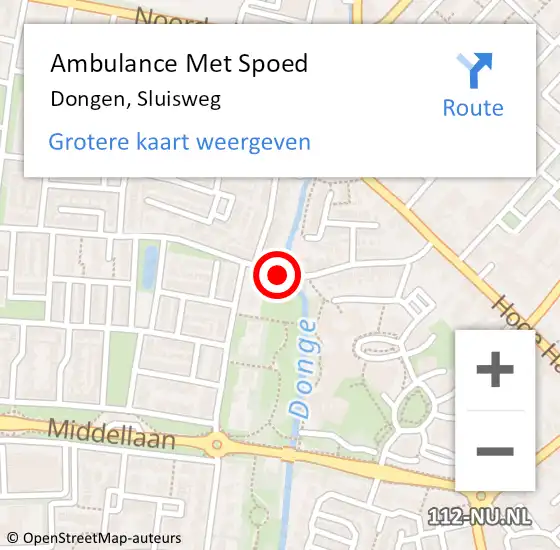 Locatie op kaart van de 112 melding: Ambulance Met Spoed Naar Dongen, Sluisweg op 15 juli 2017 02:58