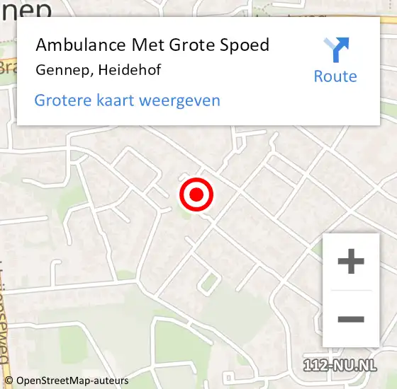 Locatie op kaart van de 112 melding: Ambulance Met Grote Spoed Naar Gennep, Heidehof op 15 juli 2017 03:50