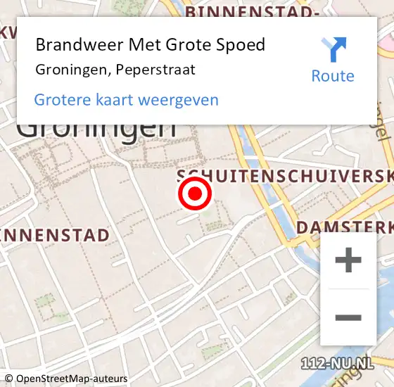 Locatie op kaart van de 112 melding: Brandweer Met Grote Spoed Naar Groningen, Peperstraat op 15 juli 2017 06:00