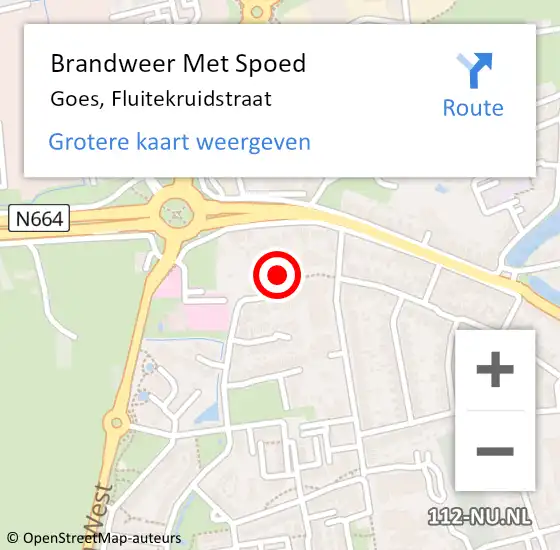 Locatie op kaart van de 112 melding: Brandweer Met Spoed Naar Goes, Fluitekruidstraat op 15 juli 2017 06:17