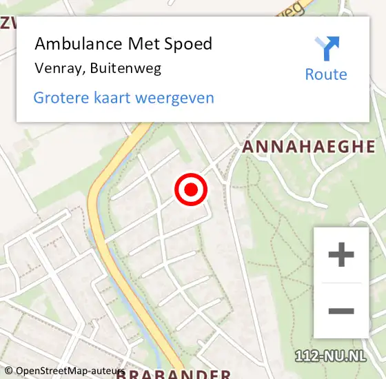 Locatie op kaart van de 112 melding: Ambulance Met Spoed Naar Venray, Buitenweg op 27 januari 2014 06:50