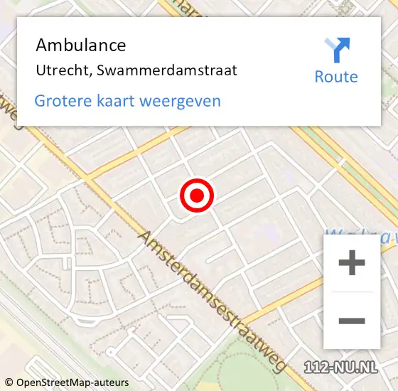 Locatie op kaart van de 112 melding: Ambulance Utrecht, Swammerdamstraat op 15 juli 2017 09:46