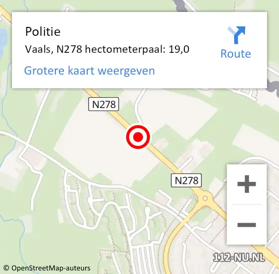 Locatie op kaart van de 112 melding: Politie Vaals, N278 hectometerpaal: 19,0 op 15 juli 2017 10:57