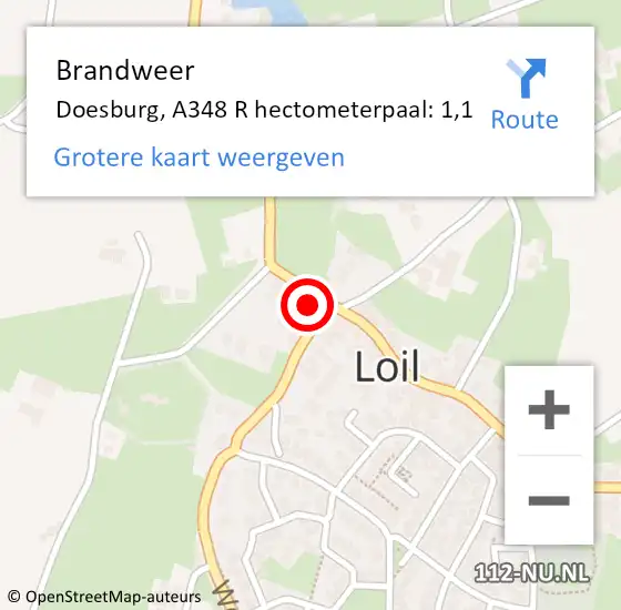 Locatie op kaart van de 112 melding: Brandweer Doesburg, A12 L hectometerpaal: 143,1 op 15 juli 2017 11:27