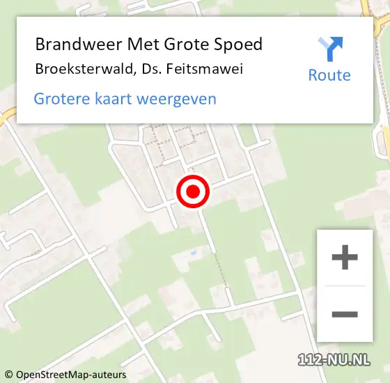 Locatie op kaart van de 112 melding: Brandweer Met Grote Spoed Naar Broeksterwald, Ds. Feitsmawei op 20 september 2013 14:22