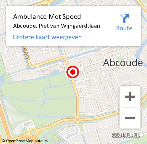 Locatie op kaart van de 112 melding: Ambulance Met Spoed Naar Abcoude, Piet van Wijngaerdtlaan op 15 juli 2017 13:22