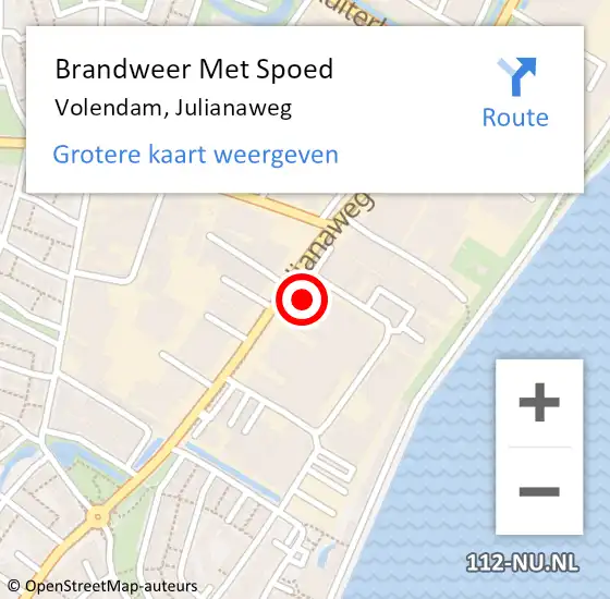 Locatie op kaart van de 112 melding: Brandweer Met Spoed Naar Volendam, Julianaweg op 15 juli 2017 13:29