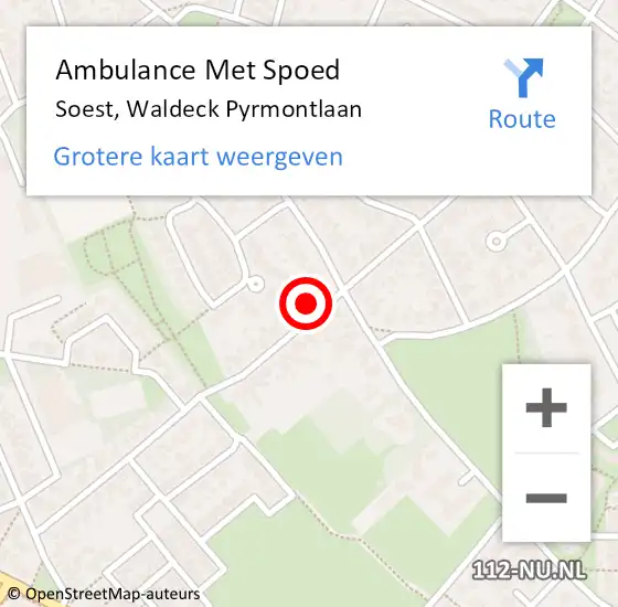 Locatie op kaart van de 112 melding: Ambulance Met Spoed Naar Soest, Waldeck Pyrmontlaan op 15 juli 2017 13:47