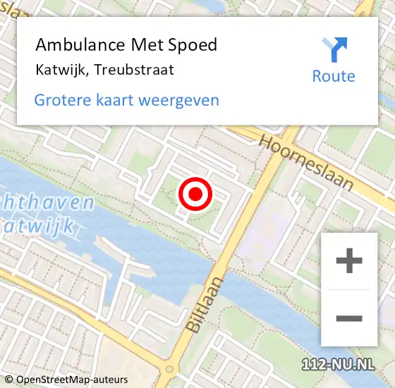 Locatie op kaart van de 112 melding: Ambulance Met Spoed Naar Katwijk, Treubstraat op 15 juli 2017 14:45
