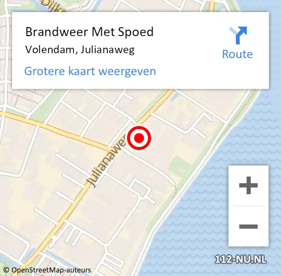 Locatie op kaart van de 112 melding: Brandweer Met Spoed Naar Volendam, Julianaweg op 15 juli 2017 16:30