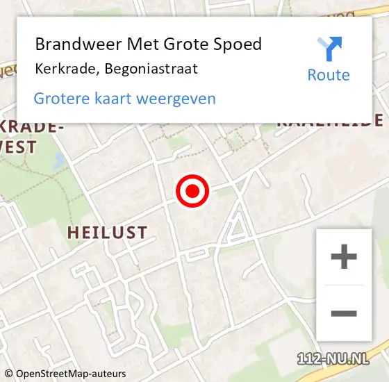 Locatie op kaart van de 112 melding: Brandweer Met Grote Spoed Naar Kerkrade, Begoniastraat op 15 juli 2017 16:37