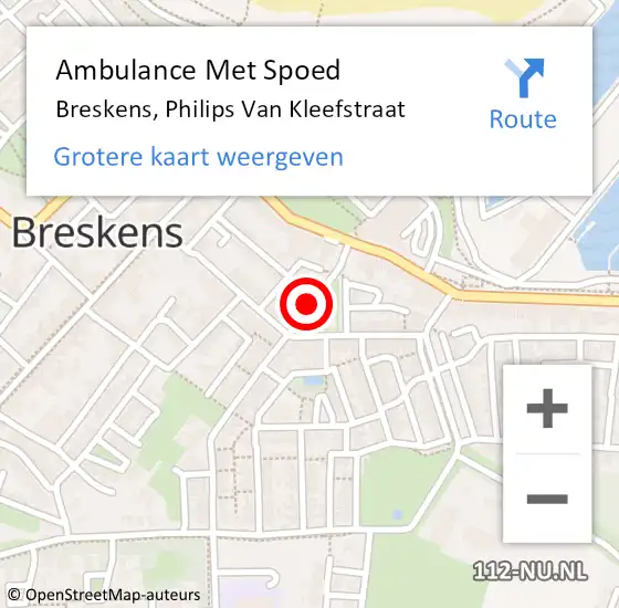 Locatie op kaart van de 112 melding: Ambulance Met Spoed Naar Breskens, Philips Van Kleefstraat op 15 juli 2017 16:43