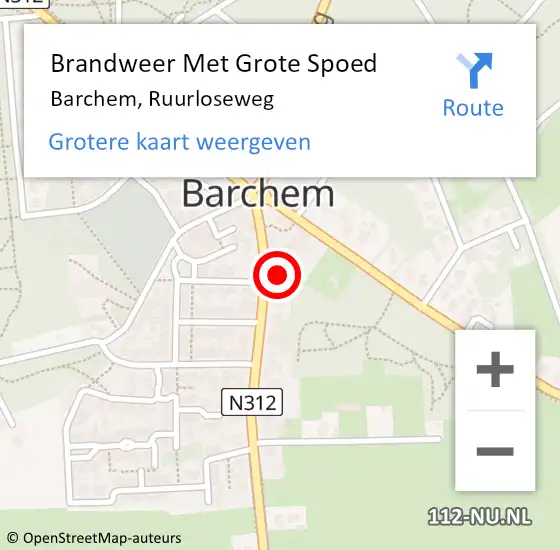 Locatie op kaart van de 112 melding: Brandweer Met Grote Spoed Naar Barchem, Ruurloseweg op 15 juli 2017 17:00