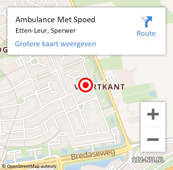 Locatie op kaart van de 112 melding: Ambulance Met Spoed Naar Etten-Leur, Sperwer op 15 juli 2017 18:23