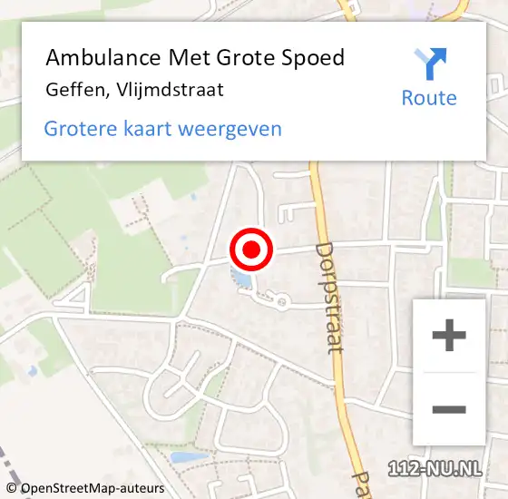 Locatie op kaart van de 112 melding: Ambulance Met Grote Spoed Naar Geffen, Vlijmdstraat op 15 juli 2017 18:37