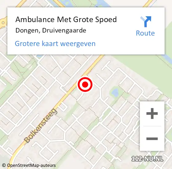 Locatie op kaart van de 112 melding: Ambulance Met Grote Spoed Naar Dongen, Druivengaarde op 15 juli 2017 18:39