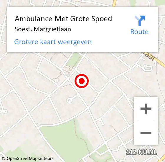 Locatie op kaart van de 112 melding: Ambulance Met Grote Spoed Naar Soest, Margrietlaan op 15 juli 2017 19:27