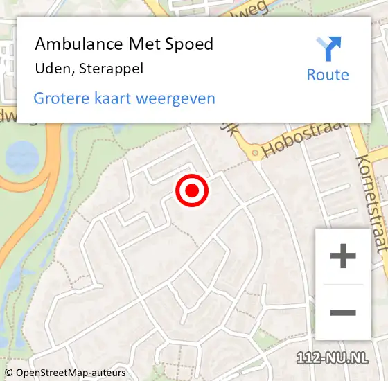 Locatie op kaart van de 112 melding: Ambulance Met Spoed Naar Uden, Sterappel op 15 juli 2017 20:16