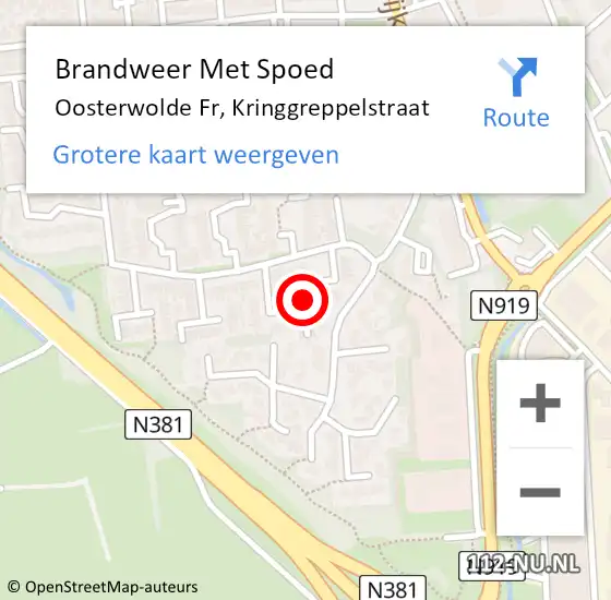 Locatie op kaart van de 112 melding: Brandweer Met Spoed Naar Oosterwolde Fr, Kringgreppelstraat op 15 juli 2017 20:28