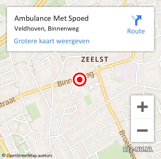 Locatie op kaart van de 112 melding: Ambulance Met Spoed Naar Veldhoven, Binnenweg op 15 juli 2017 21:15