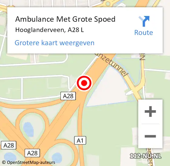 Locatie op kaart van de 112 melding: Ambulance Met Grote Spoed Naar Hooglanderveen, A28 L op 15 juli 2017 21:23