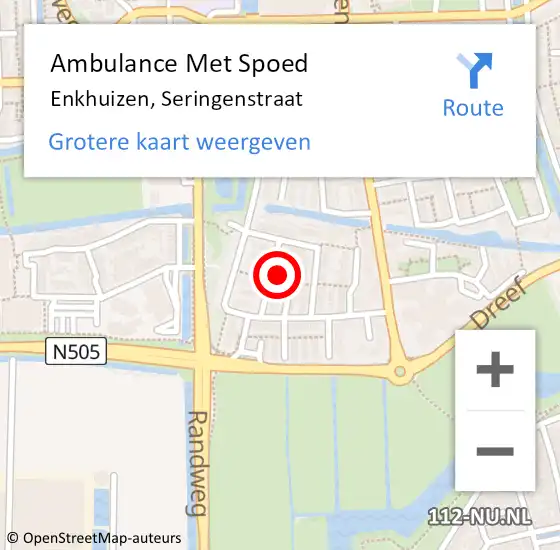 Locatie op kaart van de 112 melding: Ambulance Met Spoed Naar Enkhuizen, Seringenstraat op 15 juli 2017 22:08