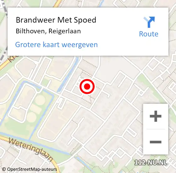 Locatie op kaart van de 112 melding: Brandweer Met Spoed Naar Bilthoven, Reigerlaan op 15 juli 2017 23:03