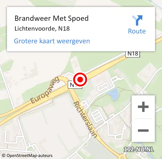 Locatie op kaart van de 112 melding: Brandweer Met Spoed Naar Lichtenvoorde, N18 op 15 juli 2017 23:58