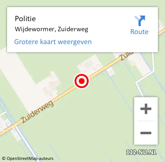 Locatie op kaart van de 112 melding: Politie Wijdewormer, Zuiderweg op 16 juli 2017 00:29