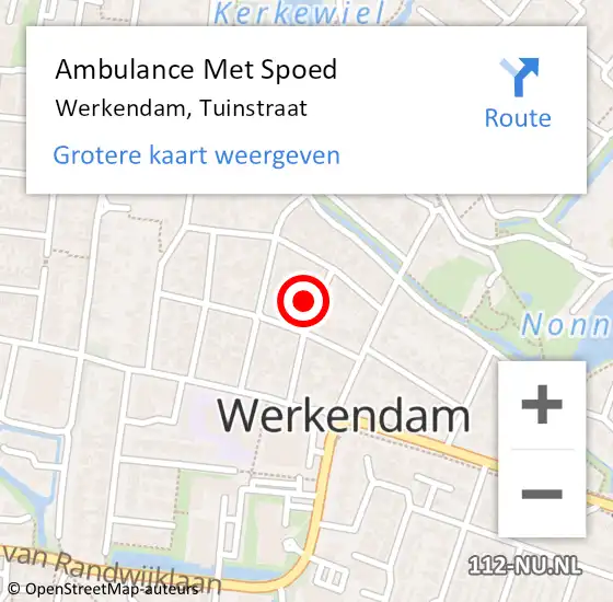 Locatie op kaart van de 112 melding: Ambulance Met Spoed Naar Werkendam, Tuinstraat op 16 juli 2017 01:26