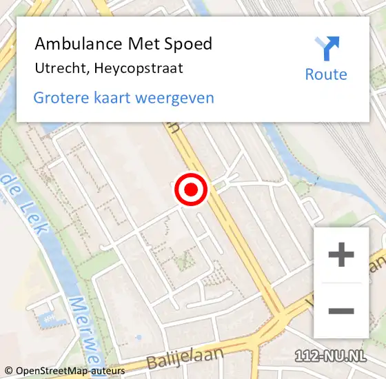 Locatie op kaart van de 112 melding: Ambulance Met Spoed Naar Utrecht, Heycopstraat op 16 juli 2017 02:40