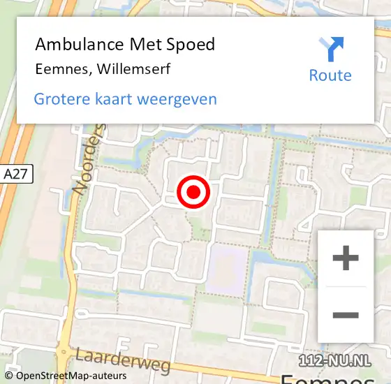 Locatie op kaart van de 112 melding: Ambulance Met Spoed Naar Eemnes, Willemserf op 16 juli 2017 08:07