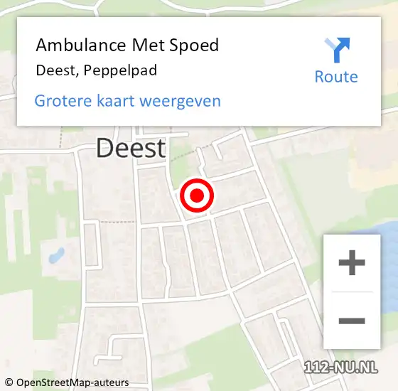 Locatie op kaart van de 112 melding: Ambulance Met Spoed Naar Deest, Peppelpad op 16 juli 2017 09:09