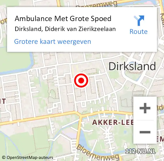 Locatie op kaart van de 112 melding: Ambulance Met Grote Spoed Naar Dirksland, Diderik van Zierikzeelaan op 27 januari 2014 08:52