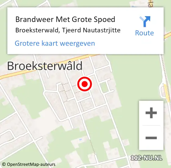 Locatie op kaart van de 112 melding: Brandweer Met Grote Spoed Naar Broeksterwald, Tjeerd Nautastrjitte op 20 september 2013 14:33