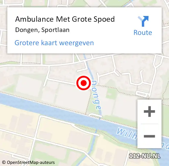 Locatie op kaart van de 112 melding: Ambulance Met Grote Spoed Naar Dongen, Sportlaan op 16 juli 2017 12:13