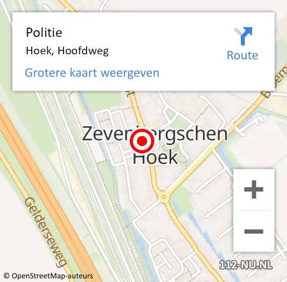 Locatie op kaart van de 112 melding: Politie Hoek, Hoofdweg op 16 juli 2017 13:26