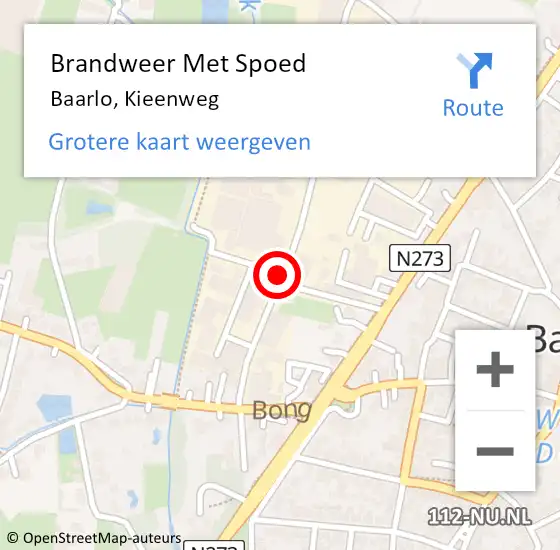 Locatie op kaart van de 112 melding: Brandweer Met Spoed Naar Baarlo, Kieenweg op 16 juli 2017 13:26