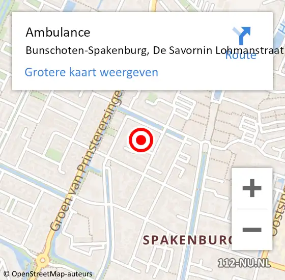 Locatie op kaart van de 112 melding: Ambulance Bunschoten-Spakenburg, De Savornin Lohmanstraat op 16 juli 2017 13:34