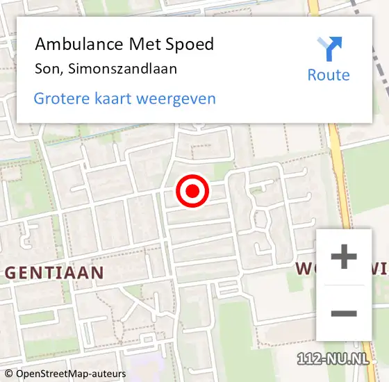 Locatie op kaart van de 112 melding: Ambulance Met Spoed Naar Son, Simonszandlaan op 16 juli 2017 14:55