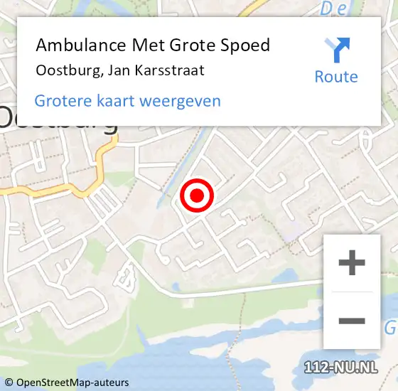 Locatie op kaart van de 112 melding: Ambulance Met Grote Spoed Naar Oostburg, Jan Karsstraat op 16 juli 2017 15:06