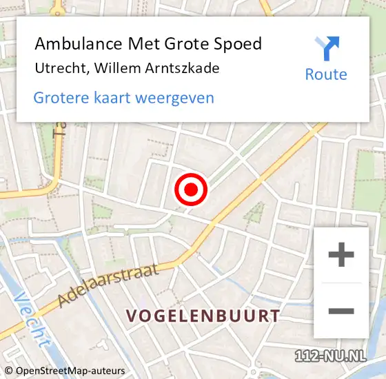 Locatie op kaart van de 112 melding: Ambulance Met Grote Spoed Naar Utrecht, Willem Arntszkade op 16 juli 2017 15:54