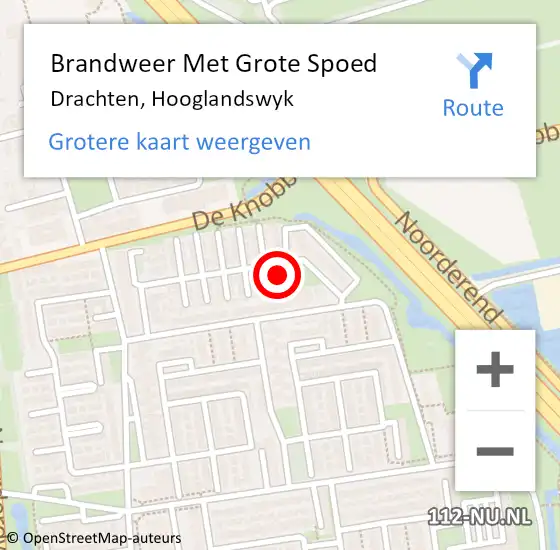 Locatie op kaart van de 112 melding: Brandweer Met Grote Spoed Naar Drachten, Hooglandswyk op 16 juli 2017 17:17