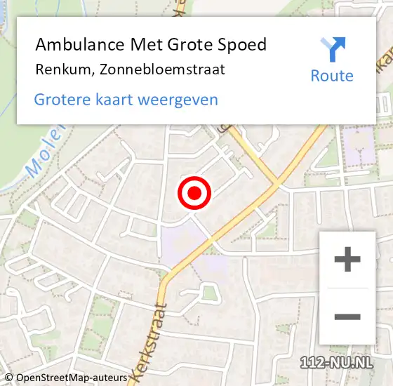 Locatie op kaart van de 112 melding: Ambulance Met Grote Spoed Naar Renkum, Zonnebloemstraat op 16 juli 2017 19:20