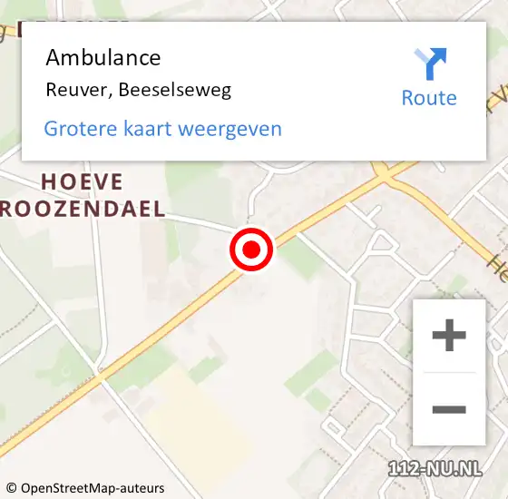 Locatie op kaart van de 112 melding: Ambulance Reuver, Beeselseweg op 16 juli 2017 19:42