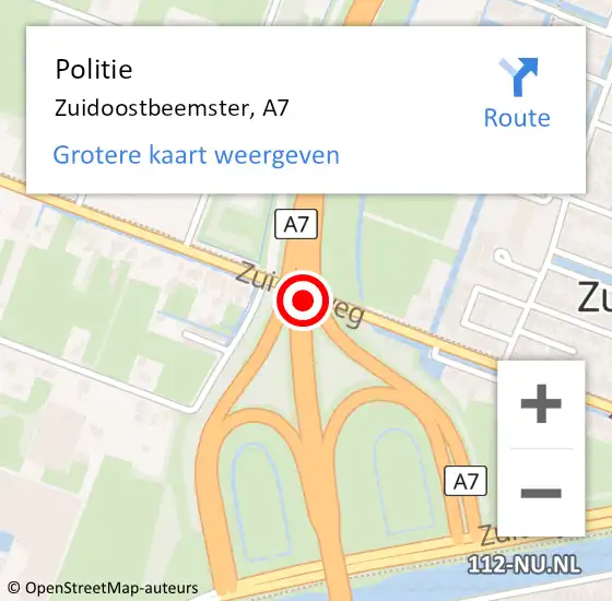 Locatie op kaart van de 112 melding: Politie Zuidoostbeemster, A7 op 16 juli 2017 20:58
