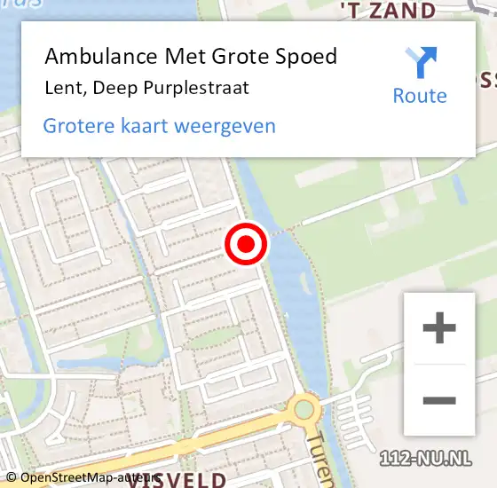 Locatie op kaart van de 112 melding: Ambulance Met Grote Spoed Naar Lent, Deep Purplestraat op 16 juli 2017 21:25