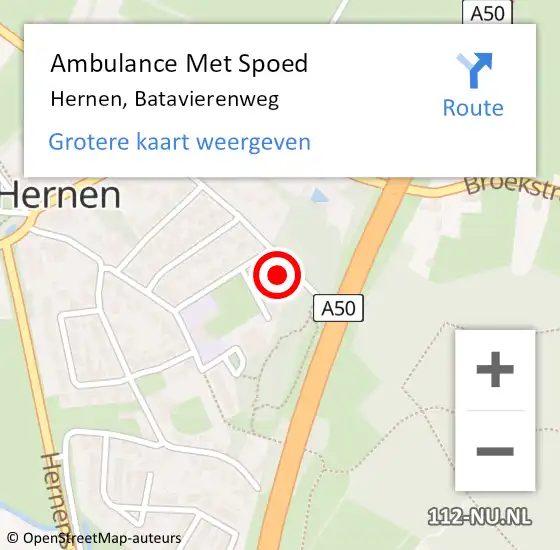 Locatie op kaart van de 112 melding: Ambulance Met Spoed Naar Hernen, Batavierenweg op 16 juli 2017 23:05