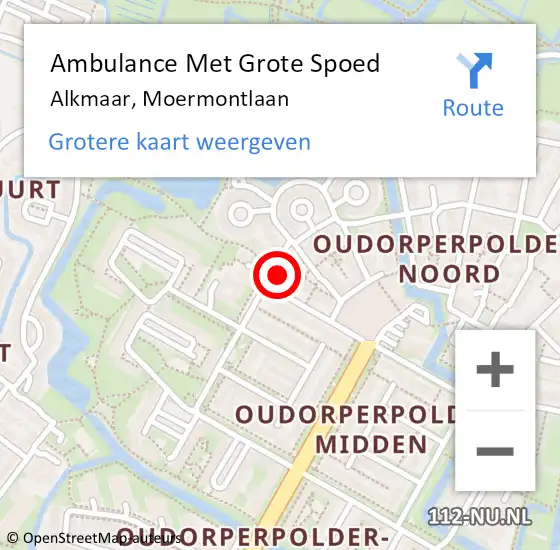 Locatie op kaart van de 112 melding: Ambulance Met Grote Spoed Naar Alkmaar, Moermontlaan op 17 juli 2017 02:07